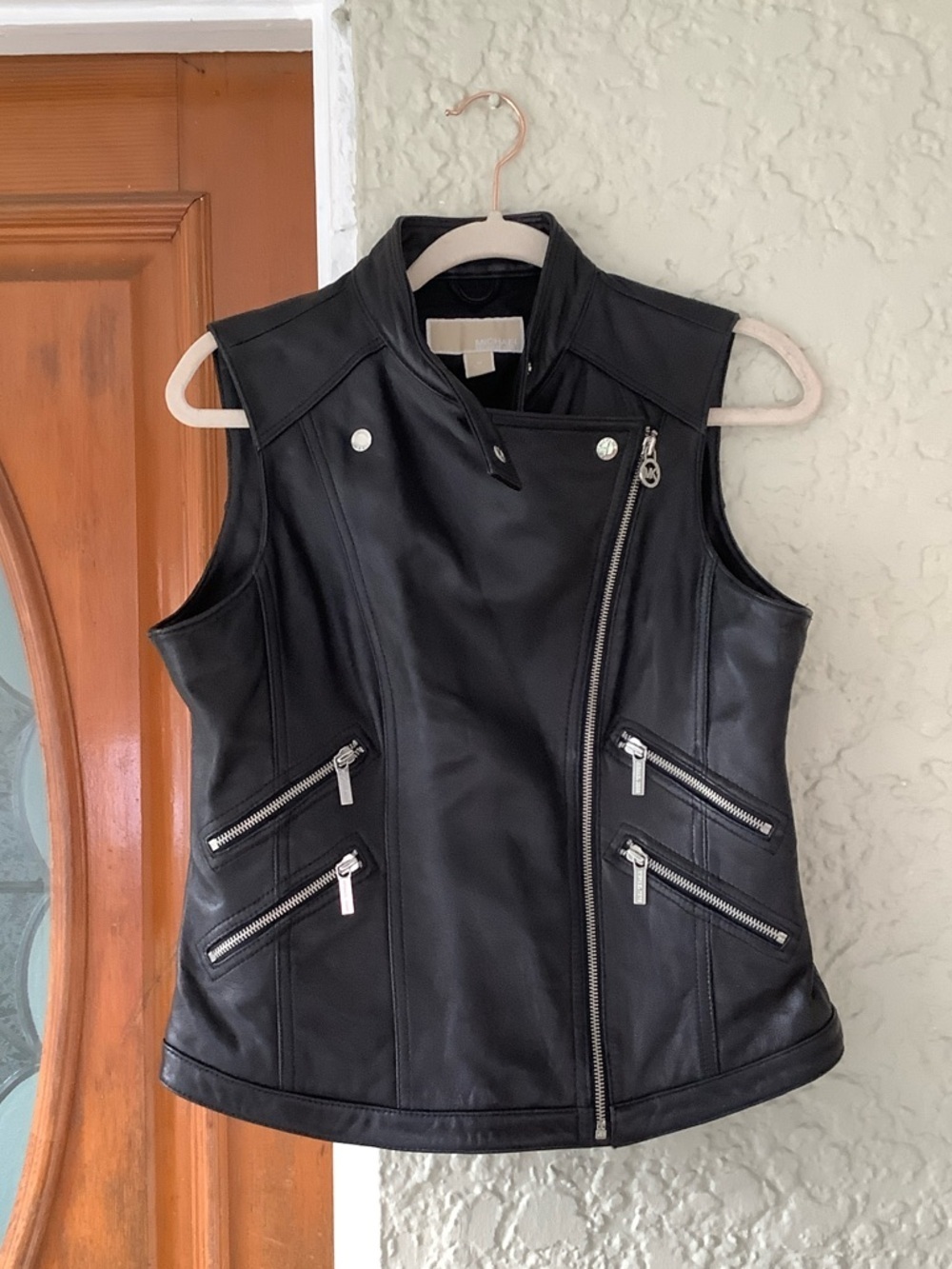 Michael Kors Black Leather Sleeveless Moto Vest - Picture 2 of 8